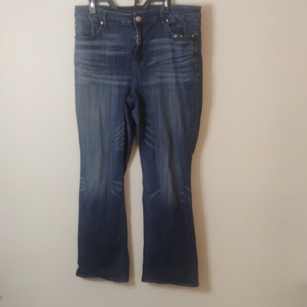 Chico’s Dark Blue Boot Cut Jeans Size 16R | Classic Stretch Denim | 30” Inseam